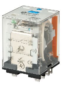 Силовое реле; 2 перекидных контакта 16А (~ 400В AC) блокируемая кнопка проверки + светодиод