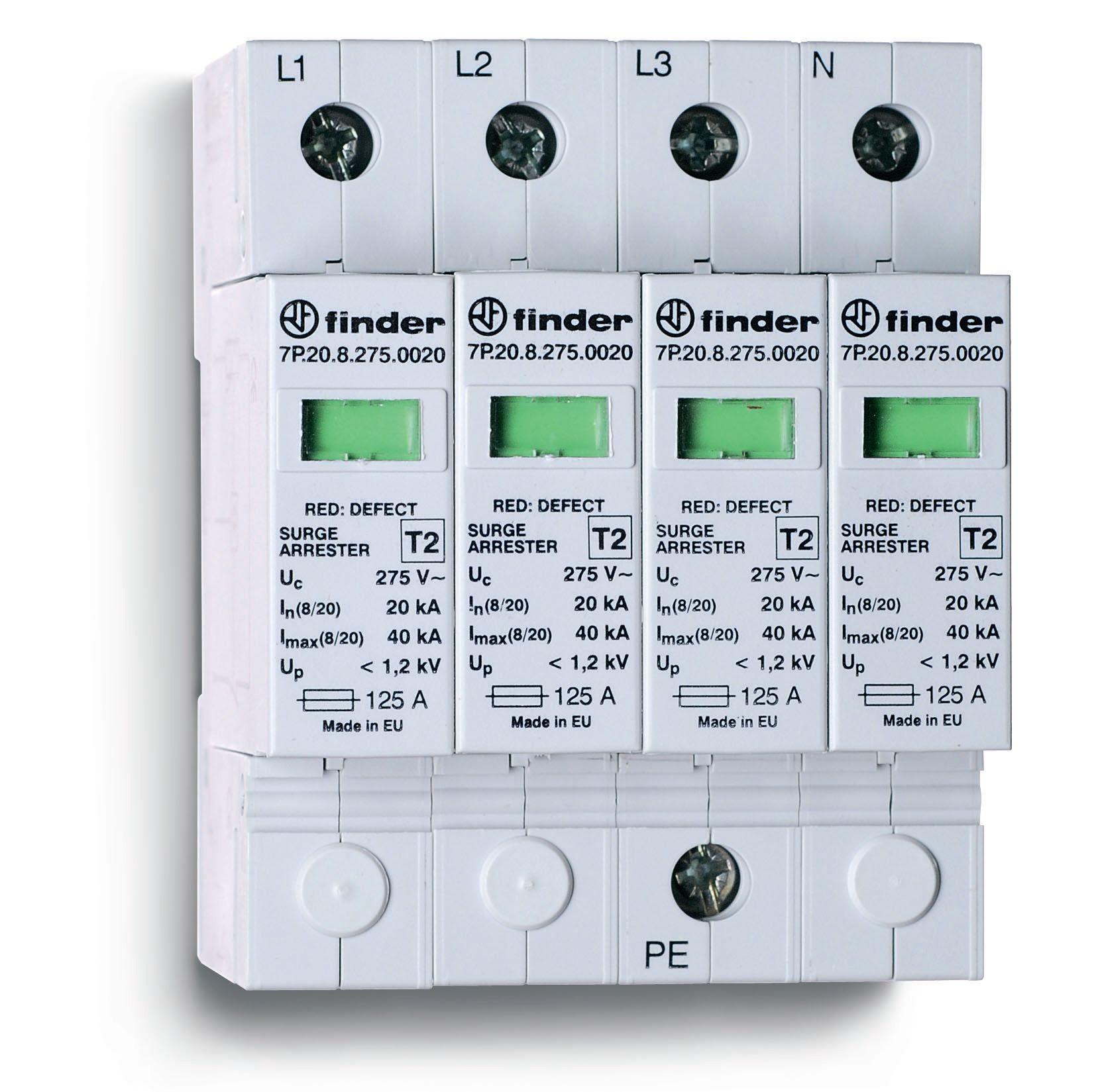 7P2582750020, Устройство защиты от импульсных перенапряжений УЗИП тип 2 (4  варистора); модульный, без доп.контакта; степень защиты IP20 Finder купить  оптом и в розницу с доставкой в СКМ Электро