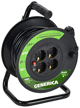 Катушка УК20 с т/з 4 места 2P+PE/20м 3х1,0мм2 GENERICA