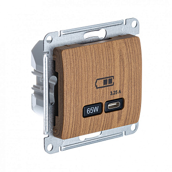 GLOSSA USB РОЗЕТКА тип-C 65Вт высокоскор.заряд. QC, PD, механизм, ДЕРЕВО ДУБ GLOSSA USB РОЗЕТКА тип-C 65Вт высокоскор.заряд. QC, PD, механизм, ДЕРЕВО ДУБ