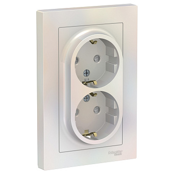 ATLASDESIGN РОЗЕТКА двойная с заземлением со шторками, 16А, в сборе, ЖЕМЧУГ