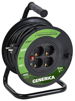 Катушка УК30 с т/з 4 места 2P+PE/30м 3х1,0мм2 GENERICA Катушка УК30 с т/з 4 места 2P+PE/30м 3х1,0мм2 GENERICA