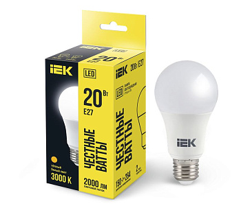 Лампа LED A60 шар 20Вт 230В 3000К E27 IEK Лампа LED A60 шар 20Вт 230В 3000К E27 IEK