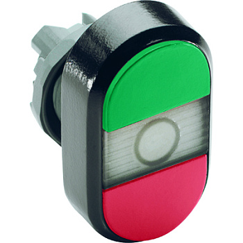 Кнопка двойная MPD1-11С (зеленая/красная) прозрачная линза без т екста