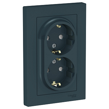 ATLASDESIGN РОЗЕТКА двойная с заземлением со шторками, 16А, в сборе, ИЗУМРУД ATLASDESIGN РОЗЕТКА двойная с заземлением со шторками, 16А, в сборе, ИЗУМРУД