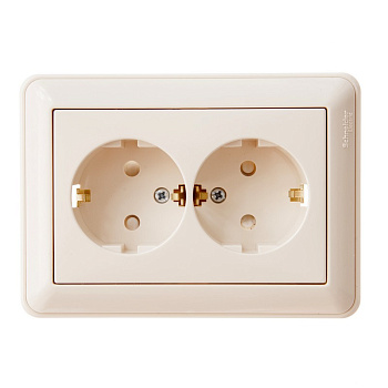 W59 РОЗЕТКА двойная с заземлением со шторками, 16А, в сборе, СЛОНОВАЯ КОСТЬ