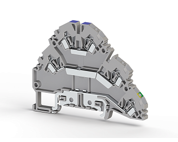 Клеммник пружинный 2-х ярусный с контактом на рейку, 2,5 мм.кв., (серый); YBK 2,5-2 FT