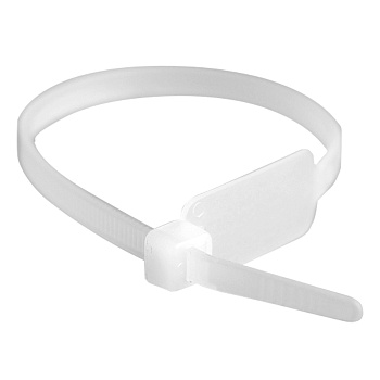 Хомут P6.6 маркировочный, белый 4,8x300, вертикальная табличка под замком 27x12,9 Хомут P6.6 маркировочный, белый 4,8x300, вертикальная табличка под замком 27x12,9