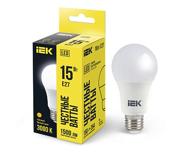 Лампа LED A60 шар 15Вт 230В 3000К E27 IEK Лампа LED A60 шар 15Вт 230В 3000К E27 IEK