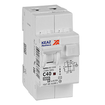 АВДТ с защитой от сверхтоков OptiDin D63-22C40-AC-У3 (2P, C40, 30mA, 4,5кА) АВДТ с защитой от сверхтоков OptiDin D63-22C40-AC-У3 (2P, C40, 30mA, 4,5кА)