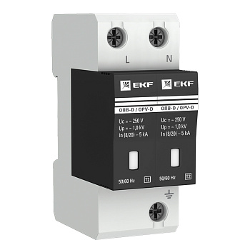 Ограничитель импульсных напряжений ОПВ-D/2P In 5кА 275В с сигн. EKF PROxima Ограничитель импульсных напряжений ОПВ-D/2P In 5кА 275В с сигн. EKF PROxima